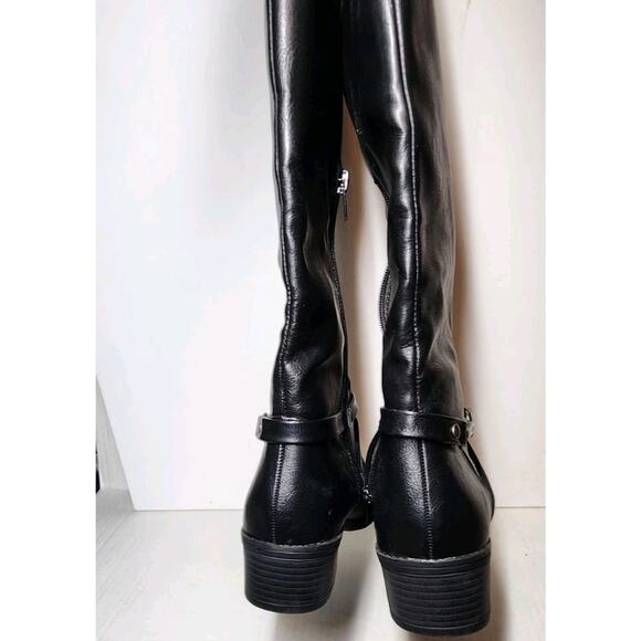 NAUTICA WOMEN'S Riding Boots 8.5 LEATHER SIDE ZIP BLACK & Brown Top Metal Logo - Picture 11 of 12